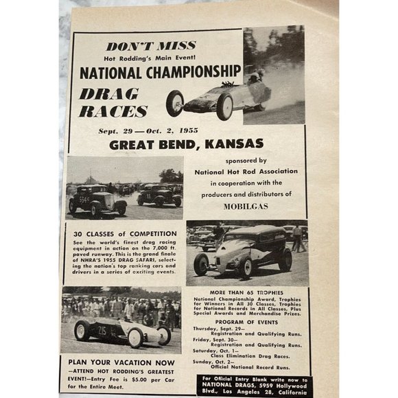 Drag Racing National Championship 1955 Vintage Print Ad Great Bend KS Hot Rod - Picture 6 of 6